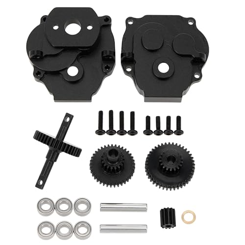 Helidirect MEUS Racing Metal Gearbox Assembly Aluminum Transmission Housing with Steel Internal Gears for TRX-4M TRX4M 1/18 RC Crawler Car Upgrade Parts (Black) - color: Black