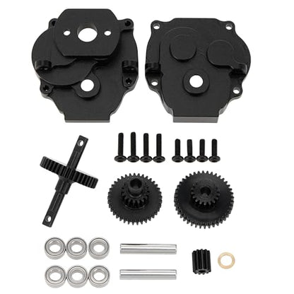 Helidirect MEUS Racing Metal Gearbox Assembly Aluminum Transmission Housing with Steel Internal Gears for TRX-4M TRX4M 1/18 RC Crawler Car Upgrade Parts (Black) - color: Black