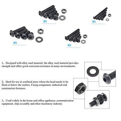 DYWISHKEY 1220 Pieces M2 M3 M4 M5, 10.9 Grade Alloy Steel Hex Button Head Cap Bolts Screws Nuts Washers Assortment Kit with Hex Wrenches - color: black