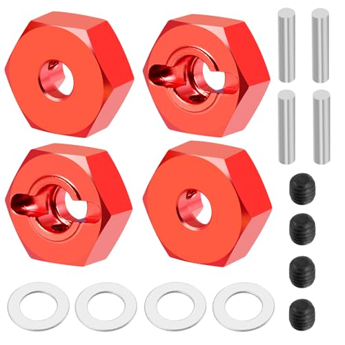 4PCS Aluminum Wheel Hex Hub Drive Adapter Combiner Coupler Compatible with Tamiya TT02 1/10 RC On Road Touring Car Upgrade Parts (Red) - color: Red