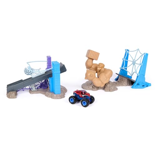 Monster Jam Marvel Spider-Man, Sandman City Battle Monster Truck Playset | Exclusive 1:64 Spider-Man, Rotating Sandman Obstacle, Sling-Powered Launcher, Pretend Play Gifts for Kids Ages 3+ - style: Spiderman City Playset