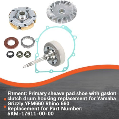 labwork Primary Sheave Pad Shoe with Gasket Clutch Drum Housing | Replacement for Yamaha Grizzly YFM660 Rhino 660 5KM-17611-00-00