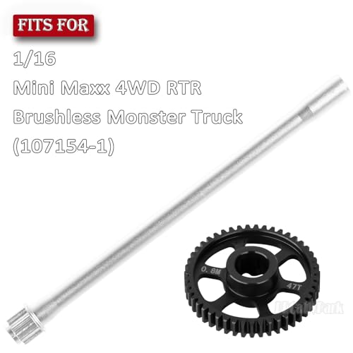 Steel 47T 0.8Mod Main Gear & Center Drive Shaft Axles Upgrades Part for 1/16 Mini Maxx 4WD RTR Brushless Monster Truck (107154-1),RC Spur Gear 47 Tooth and Center DriveShaft CVD,Silver - color: Silver - (47t Gear & Center Drive Shaft)