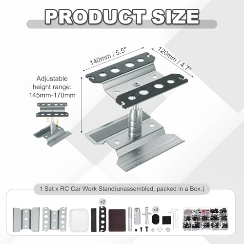 MECCANIXITY 1 Set RC Car Work Stand Lift Lower Aluminum Repair Workstation 360 Degree Rotation with Silver Screw Tray and Screw Box for 1/8 1/10 1/16 Scale RC Car Crawler Truck Vehicle (Gray) - color: Gray