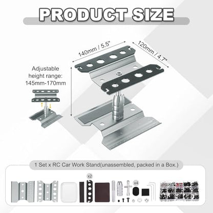 MECCANIXITY 1 Set RC Car Work Stand Lift Lower Aluminum Repair Workstation 360 Degree Rotation with Silver Screw Tray and Screw Box for 1/8 1/10 1/16 Scale RC Car Crawler Truck Vehicle (Gray) - color: Gray