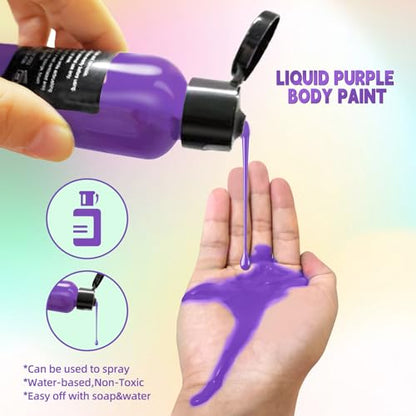 Go Ho Makeup Purple Body Paint(2.1 oz),Water Based Purple Face Paint and Body Paint for Airbrush Makeup Special FX, Cosplay, and Halloween Make up - color: Purple