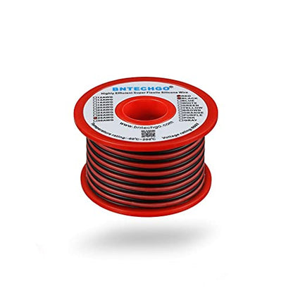 BNTECHGO 28 Gauge Silicone Wire Spool Red and Black Each 25ft 2 Separate Wires Flexible 28 AWG Stranded Tinned Copper Wire | Flexible 28 AWG Stranded Tinned Copper Wire Silicone Rubber Insulation For RC Models, Drone, Robot, EV Charger, 3D Printer - size: