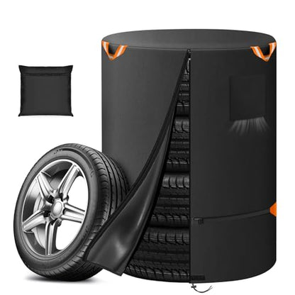 Tire Cover Diameter 33" Lx47 H, Waterproof 600D Oxford Outdoor Tire Storage | Spare Tire Wheel Cover,Universal Truck Camper Tough Spare Tire Bag with Waterproof Zipper, Reflective Handles