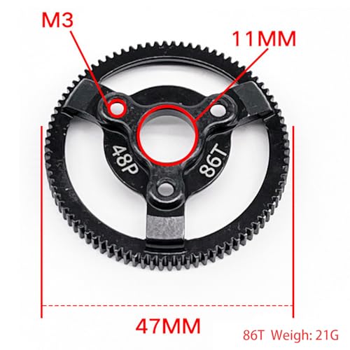 RC 48P 86T Spur Gear Hardened Steel Spur Gear Upgrades Part for Traxxas 1/10 Slash Stampede Rustler Bandit 2WD VXL XL-5 F-150 SVT, (86T) - size: 48P-Spur Gear-86T