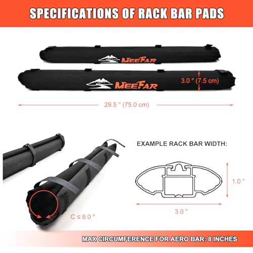Universal Car Soft Roof Rack Pads Luggage Carrier Rack for Kayak Surfboard SUP Canoe Include 2 Heavy Duty Tie Down Straps, 2 Tie Down Rope, 2 Quick Loop Strap - size: 29 Inch