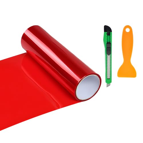 Car Headlight Vinyl Film, 48"×11.8" Self-Adhesive Car Headlight Tint Sticker with Squeegee & Cutter, Waterproof Wrap Film Roll for Vehicle Headlights Taillights Fog Lights (Red) - color: Red