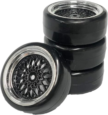 1/10 Drift Wheels Tires Set,AMZSTAR 4PCS 63mm RC Hard Tyre with Plastic Wheel Rims 12mm Hex for 1/10 RC On Road Racing Touring Drifting Car for Tamiya TT01 HSP HPI Kyosho (Black Silver,Offset:9mm) - color: Black Silver,offset:9mm
