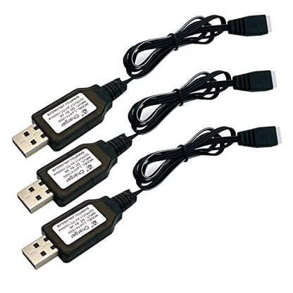 3Packs 7.4V 2S LiPo Battery USB Charger Cable 1A Fast Charging with XH-3P Connector for RC Car Truck Rock Crawler FPV Drone Airplane Boat Racing Quadcopter Helicopter Airsoft SCX24