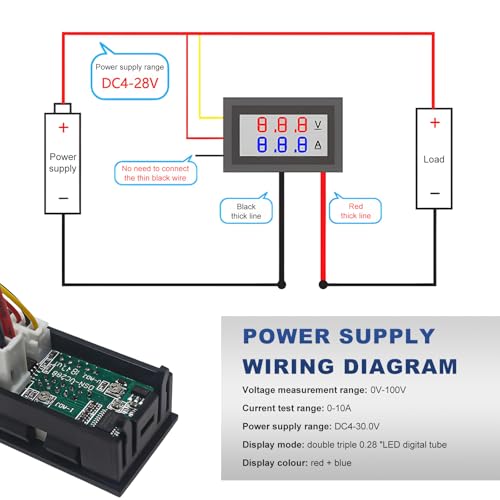 2 PCS 0.28" Digital Voltmeter Ammeter, DC 0-100V 10A Amp Volt Meter Gauge with Connect Wires, Mini Dual LED Display Panel Current Voltage Monitor Tester for EV Cars Boats