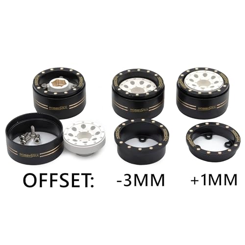 Adjustable Offset 1.0 Beadlock Wheels Brass Rims Weight 44g/Rim for RC Micro Crawler 1/18 TRX4M 1/24 Axial SCX24 90081, (4-Pack, HS701452) - color: Black & White