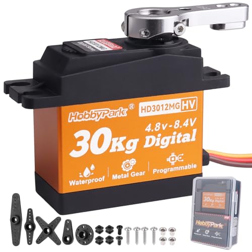 HobbyPark Waterproof 30kg Servo High Torque RC Steering Servo Metal Gear All Stainless Steel Gears for 1/12 1/8 1/10 RC Cars,Crawler, Truck, Buggy, Robotic, Control Angle 180°, Powerful & Fast