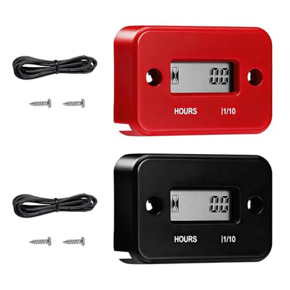 2 PCS Inductive Hour Meter, 3V Waterproof Gas Engine Tachometer Generator Hr Meters, Universal Small Engine Induction Hourmeter for Motorcycles ATVs Boats Dirt Bikes (Black+Red) - color: Black+Red
