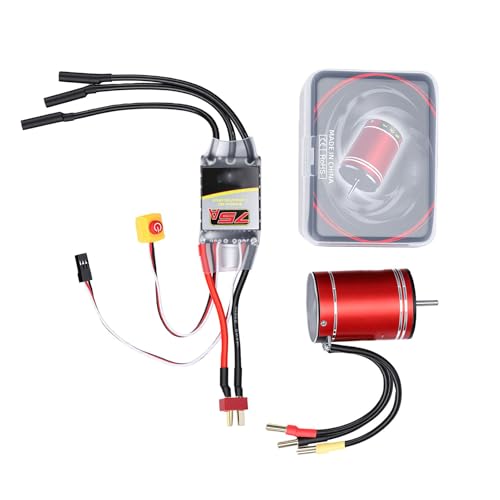 Asixxsix 3650 3400KV Brushless Motor 75A ESC Combo for 1/10, 1/8 | High Speed Water proof Motor, CNC Machined 6061 T6 Aluminum, for Remote Control Cars Trucks Off-Road Vehicle