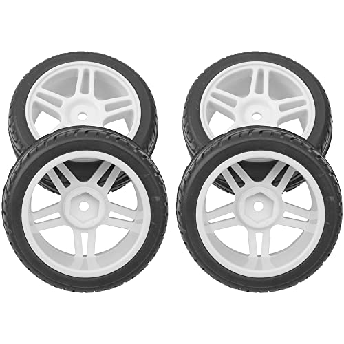 OD 2.67" Rubber Tires & 12mm Hex Hub Plastic Wheel Rims Compatible with HSP Tamiya HPI Kyosho 1/10 On-Road Touring Car,WLtoys 1/14 144001 RC Buggy (White)