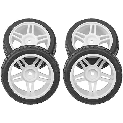 OD 2.67" Rubber Tires & 12mm Hex Hub Plastic Wheel Rims Compatible with HSP Tamiya HPI Kyosho 1/10 On-Road Touring Car,WLtoys 1/14 144001 RC Buggy (White)