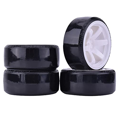 4Pcs 63mm RC Drift Car Tires Hard Tyres Plastic Wheel Rims for 1/10 On-Road Drifting Car for HSP Tamiya HPI Kyosho Spare Parts (White) - color: White