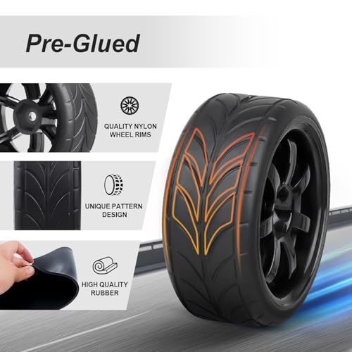 HobbyPark Glued 1/10 On-Road RC Touring Tires and Wheels Set for 1/18 Traxxas Latrax Teton 4 Tec 2.0 3.0 Tamiya TT02 TT01 Brushless (4-Pack) (Color E) - color: Color E