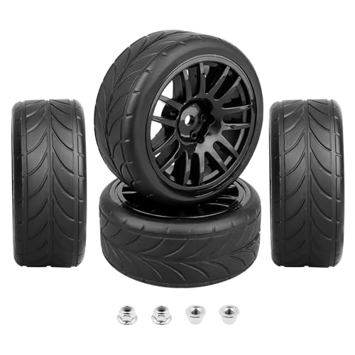 HobbyPark Glued 1/10 On-Road RC Touring Tires and Wheels Set for 1/18 Traxxas Latrax Teton 4 Tec 2.0 3.0 Tamiya TT02 TT01 Brushless (4-Pack) (Color A) - color: Color a