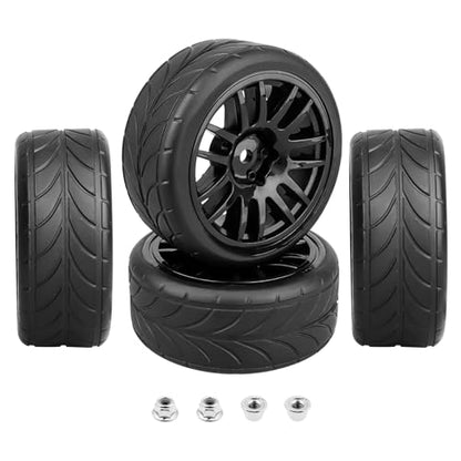 HobbyPark Glued 1/10 On-Road RC Touring Tires and Wheels Set for 1/18 Traxxas Latrax Teton 4 Tec 2.0 3.0 Tamiya TT02 TT01 Brushless (4-Pack) (Color A) - color: Color a
