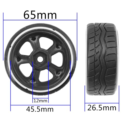 1/10 RC Hard Plastic Drift Tires & Wheel Rims 12mm Hex Compatible with HSP 94123 Tamiya TT01 TT02 Kyosho Traxxas 4-Tec 2.0 Himoto HPI Redcat 1/10 On-Road RC Drift Drifting Car