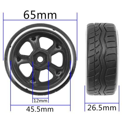 1/10 RC Hard Plastic Drift Tires & Wheel Rims 12mm Hex Compatible with HSP 94123 Tamiya TT01 TT02 Kyosho Traxxas 4-Tec 2.0 Himoto HPI Redcat 1/10 On-Road RC Drift Drifting Car