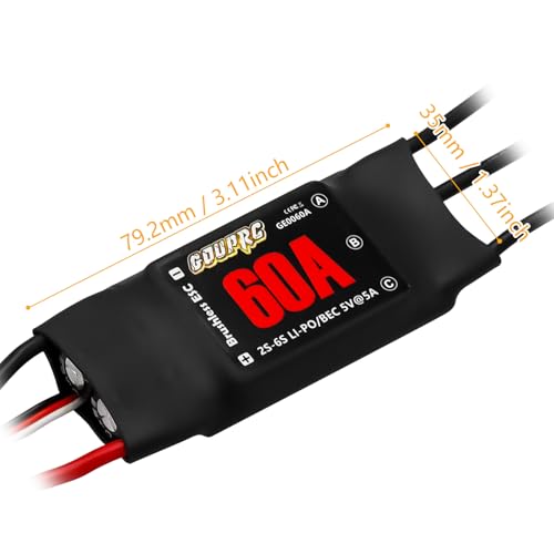 GOUPRC 60A Brushless ESC 2-6S Speed Controller with 5V/7A BEC & XT60 Plugs for Drone RC Helicopter Airplane Fixed Wing DIY RC Multi-axis Aircraft - style: 60A ESC