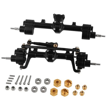 Aluminum Front & Rear Portal Axle Complete for SCX24 1/24 RC Crawler Car Upgrades (Black) - color: Black
