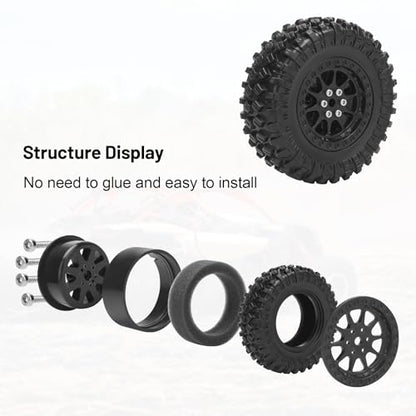 1/12 RC Rubber Tires, daitoku RC Car Tires and Wheels for 1/12 WPL B14 B24 C14 C24 MN D90 D91 D96 D99 - Style C (Black) - color: Black