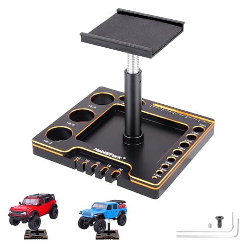 Hobbypark 1/18 1/24 RC Crawler Work Stand 360 Degree Rotation Lift Or Lower RC Car Repair Workstation for TRX4M TRX4MT Axial SCX24 AX24 FCX24 Tools (Unassembled) (Black-Gold) - color: Black-Gold