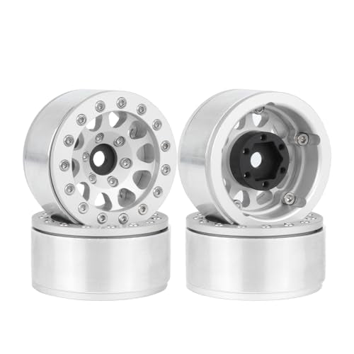 4PCS 1.55 Inch Aluminum Alloy Metal 10Holes Beadlock Wheel Rim Hubs Replacement Accessory for Tamiya AX90069 D90 TF2 CC01 CC02 1/10 RC Crawler Car Upgrade Parts(Silver) - color: Silver
