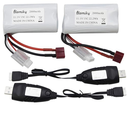 Blomiky 2 Pack T Plug 11.1V 3S 15C 2000mAh 22.2Wh Lithium-ion Battery and USB Cable Suitable for 2104 and R608 RC Boat / R608 Battery 2