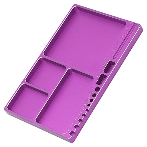 Magnetic Screw Tray, Aluminum Alloy RC Repair Tool Tray with Strong Magnetic Pad for Screws Nuts and Washers, Portable Magnetic Parts Tray for RC Cars Aircraft Helicopters (Purple) - color: Purple