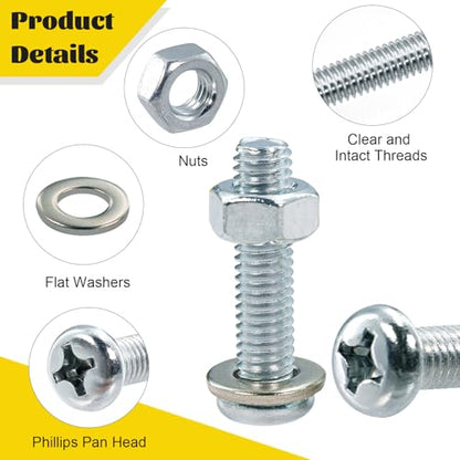 225pcs Screws and Nuts Assortment Kit,M4 M5 M6 Phillips Pan Head Assorted Nuts and Bolts,Washers Kit for Headboard, Wall Plate Switch, Receptacles Mounting Screws Silver - size: S M4M5M6 225pcs