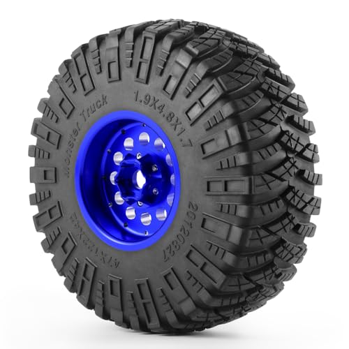 4PCS/Set 1.9" Aluminium Beadlock Wheel Tire Set with Foam Insert for 1/10th AXIAL SCX10 TRX4 Gen8 SCX10-II AXI90046,SCX10-III,D90 RC Crawler Truck Car Upgrade (Blue) - color: Blue