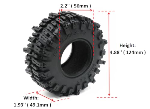 2pcs RC 2.2 Mud Slingers Tires Soft Sticky Crawler Tyres Tall 124mm / 4.88inch for 1/10 Axial SCX10 Wraith Yeti/Traxxas TRX4 AMG 6x6 / redcat Everest 10 Upgrades