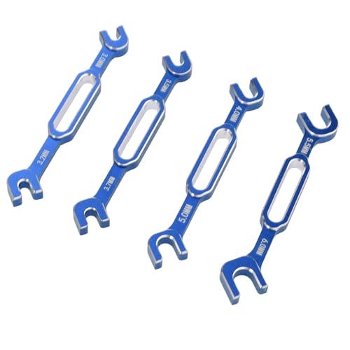 Tyenaza 4Pcs RC Aluminum Alloy Wrench, 3/3.2/3.5/3.7/4/5/5.5/6mm Turnbuckle Nut Ball Joint Remover with Multifunction RC Shock Absorber Plier Repair Tool KitRepair Tool Kit (Blue) - color: Blue