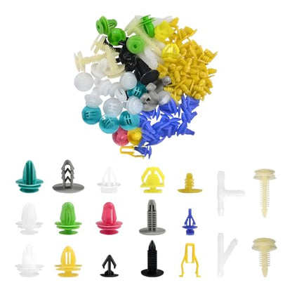 100 PCS Universal Mixed Car Clips, License Plate Fasteners Auto Door Trim Panel Grommet Nuts, Automotive Assorted Plastic Clips for Engine Bumper Fender Trim Door Panel Shield