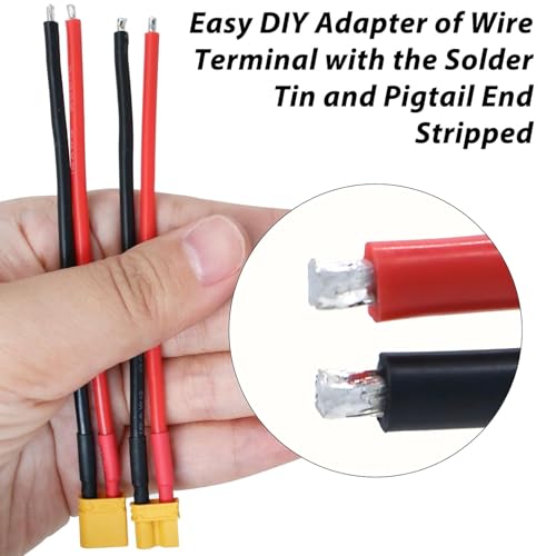 5 Pairs XT30 Connector Plug Cable, XT30 Pigtail, Male and Female Plug Cable, XT30 Connector Adapter with 10cm 16AWG Silicone Wire for RC Lipo Battery FPV Racing Drone Car Boat - size: XT30-10cm 16AWG