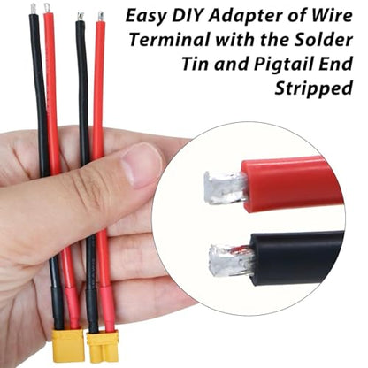 5 Pairs XT30 Connector Plug Cable, XT30 Pigtail, Male and Female Plug Cable, XT30 Connector Adapter with 10cm 16AWG Silicone Wire for RC Lipo Battery FPV Racing Drone Car Boat - size: XT30-10cm 16AWG