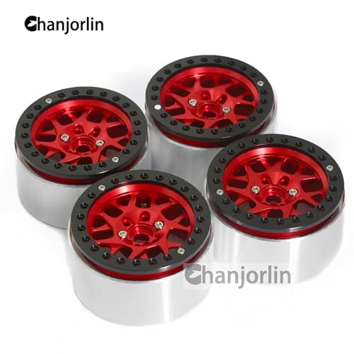2.2 RC Beadlock Wheels Rims 12mm Hex 1/10 Aluminum Alloy Mud Slingers Hubs for 1:10 Rock Crawler Car Axial SCX10 Tamiya CC01 D90 RR10 RC4WD Gen8 Traxxas TRX4 2.2" Tires 4PCS (Red) - color: Red