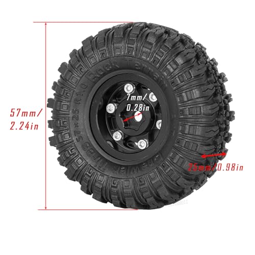 RC 1.0 Beadlock Wheel Tires Set Aluminium Alloy Wheel Tires&Wheels Rims for 1/24 1/18 SCX24 Trx4m RC Crawler Car,RC Wheels and Tires,4PCS（Black) - color: Black - (Rc Wheels Tires)