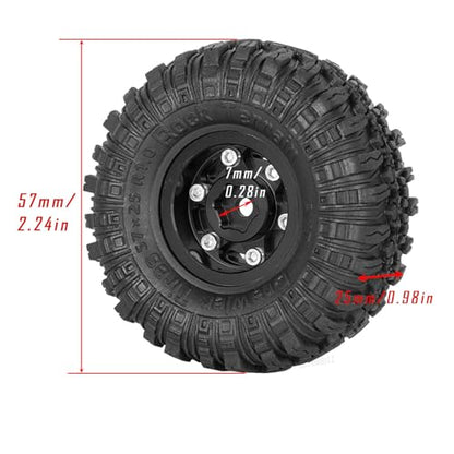 RC 1.0 Beadlock Wheel Tires Set Aluminium Alloy Wheel Tires&Wheels Rims for 1/24 1/18 SCX24 Trx4m RC Crawler Car,RC Wheels and Tires,4PCS（Black) - color: Black - (Rc Wheels Tires)
