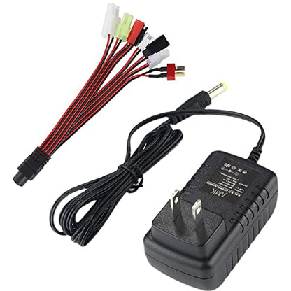 AMK Smart RC Battery Charger for 2.4V-12V NiMH/NiCd Battery Pack, Supports RC Cars, Helicopters, Trucks & More, 8 Different RC Charging Plugs, 12V Output