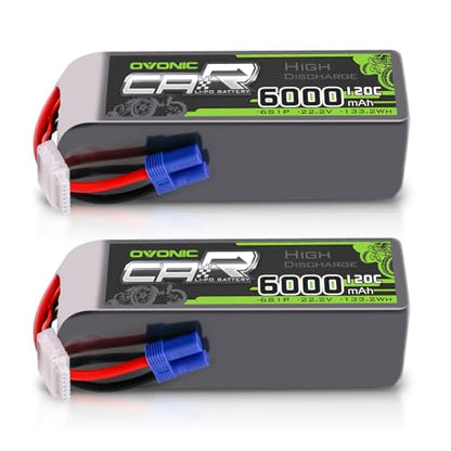 OVONIC 6S LiPo Battery 6000mAh 22.2V 120C RC Battery with EC5 Connector (2 Pack)