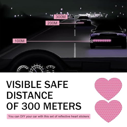 10 PCS Car Heart Vinyl Decals, Personalized Reflective Heart Decorative Sticker, Scratch Covering Self-Adhesive Waterproof Sticker, for Most Cars Trucks (Pink)